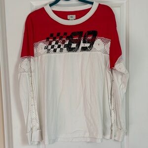 Women's BDG Urban Outfitters Red White Long Sleeve Top crochet medium EUC